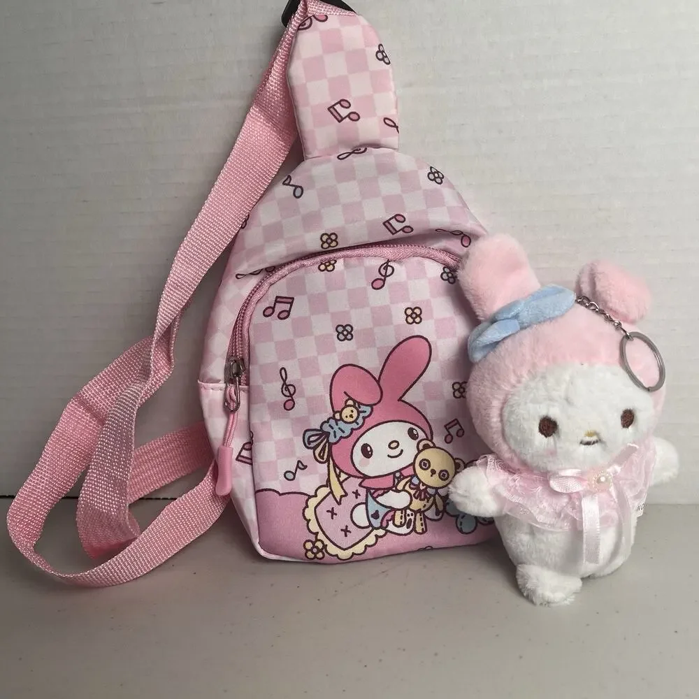 Sanrio My Melody Backpack & Keychain Plush Sling Bag Hello Kitty Friend NWOT